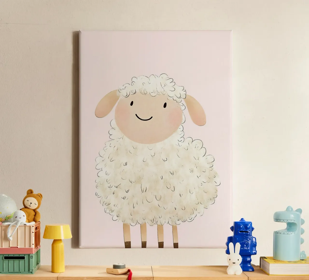 Mignon mouton duveteux imprimé, Kawaii Nursery toile avec Caisse américaine de vintagepod