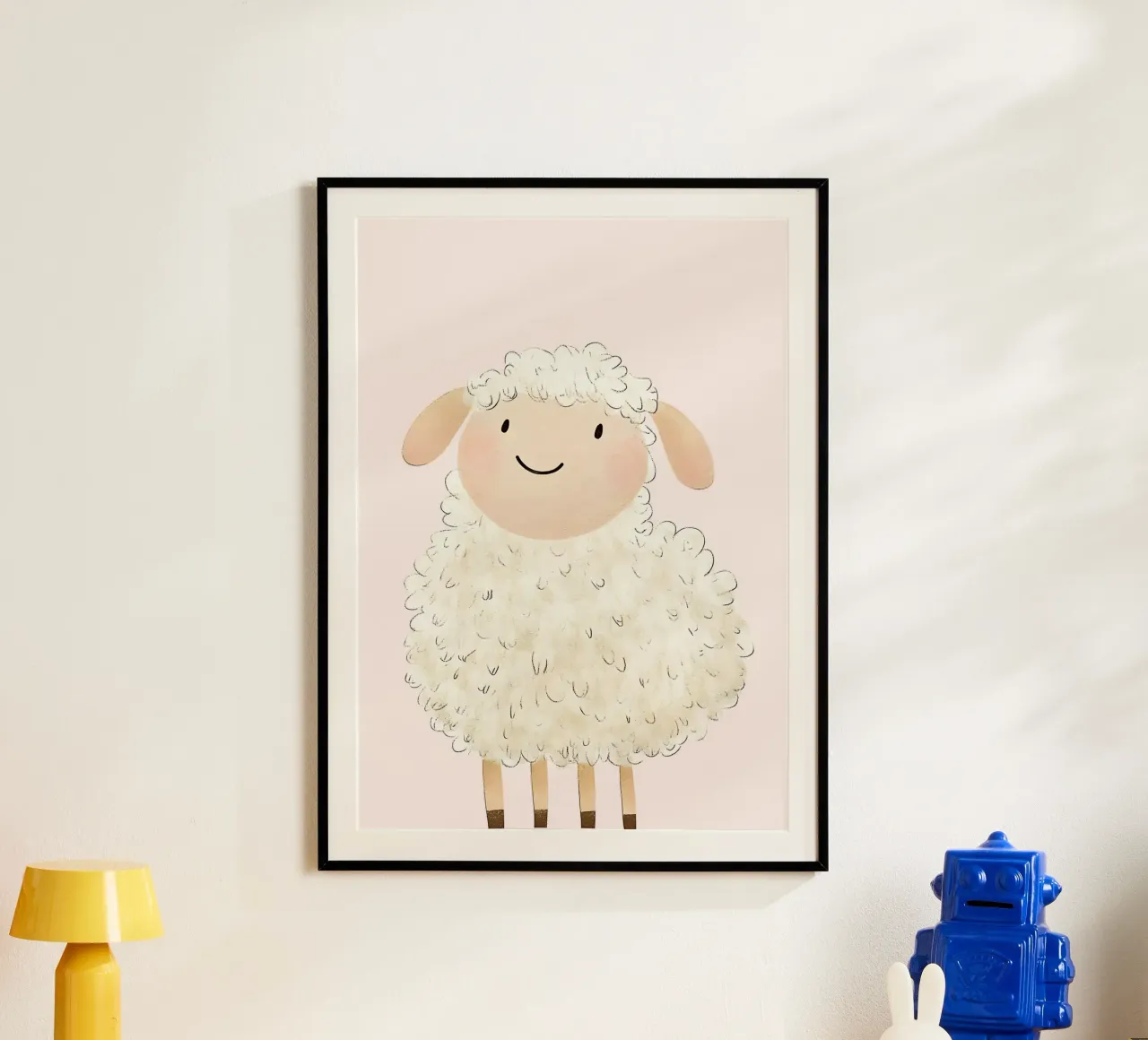 Stampa d'arte di pecore soffici e carine, cameretta Kawaii poster con telaio in plastica da vintagepod