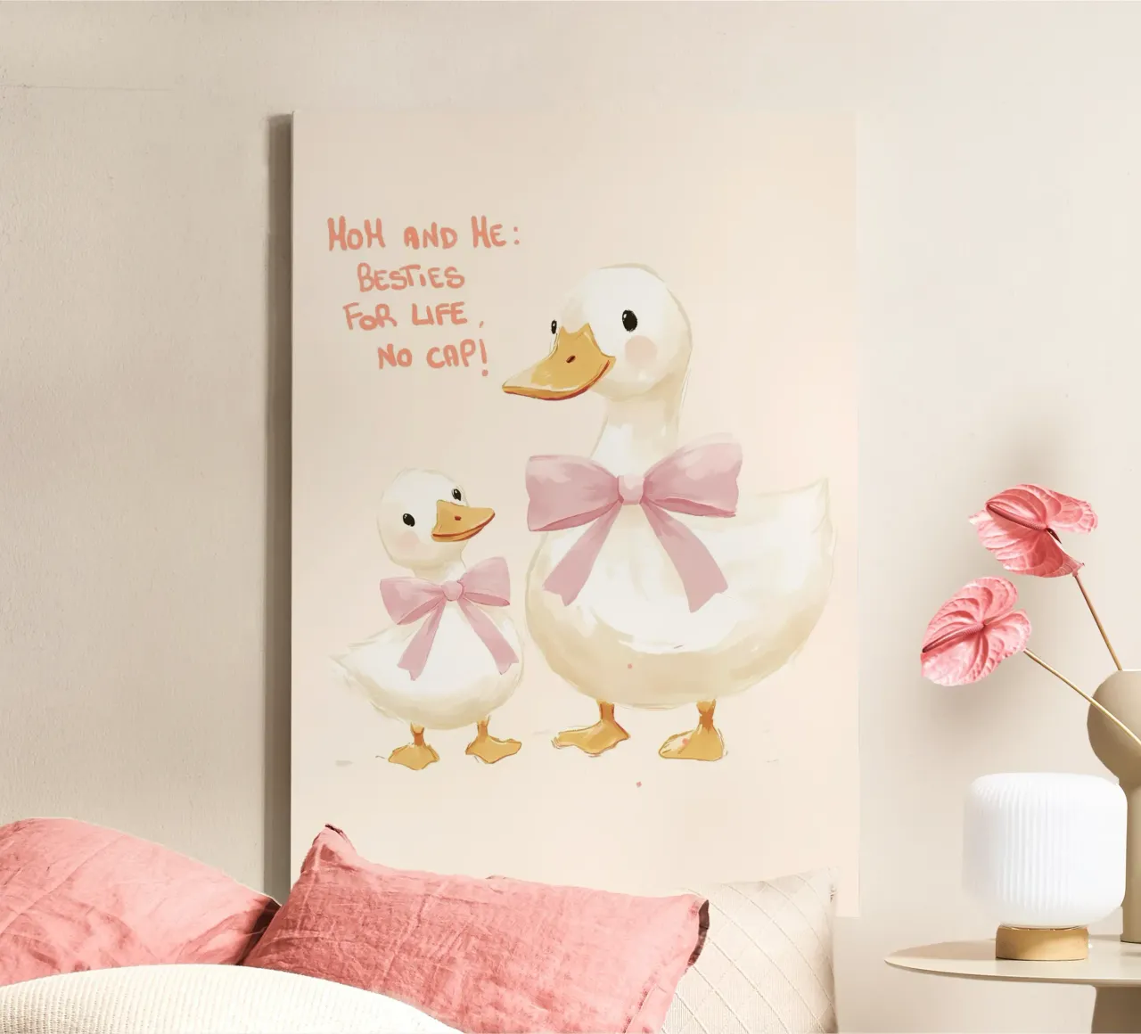 Schattige eendjes "Besties for Life, No Cap!" Kunst canvas met Baklijst van vintagepod