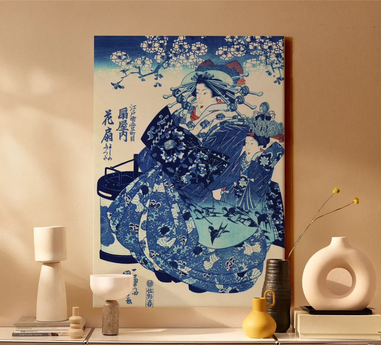 Ogiya uchi Hanaogi by Utagawa Kuniyoshi canvas with Floater frame by Venus Art