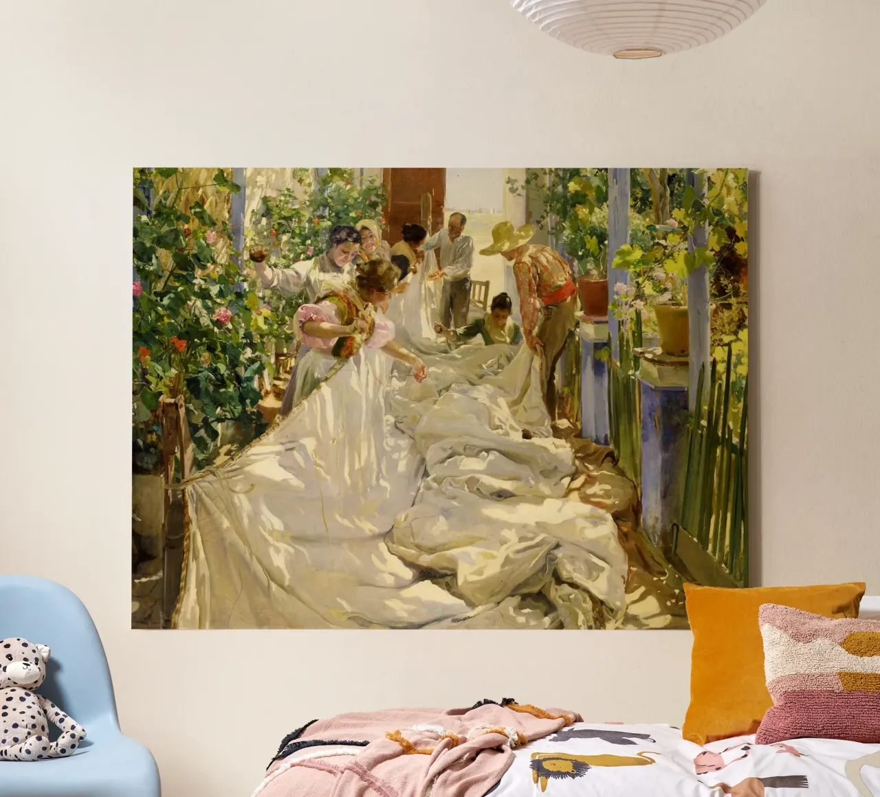 Het zeil naaien - Joaquín Sorolla y Bastida canvas met Baklijst van Jolie Prints