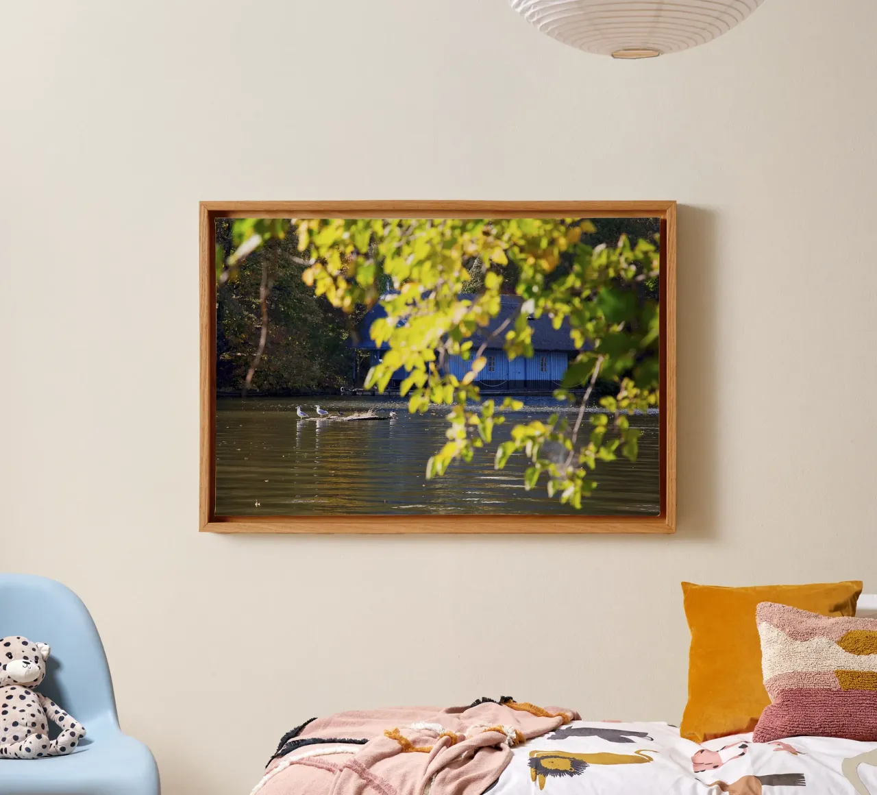 Verborgen blauw huis - Kunstdruk canvas met Baklijst van jay