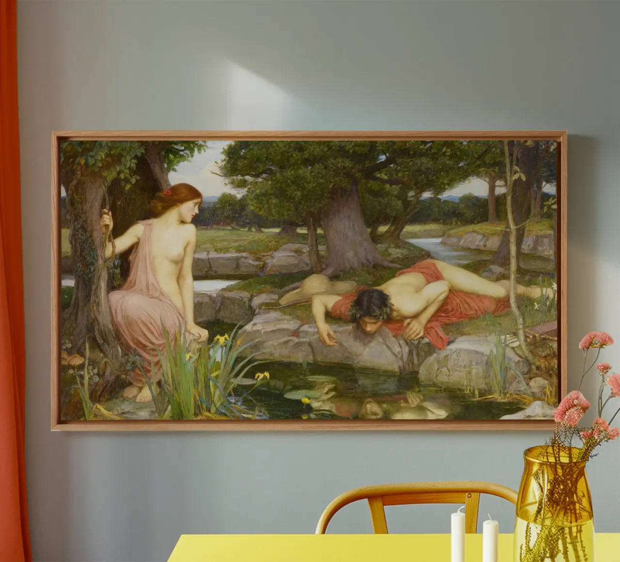 Eco e Narciso - John William Waterhouse tela con Cornice a cassetta da Jolie Prints