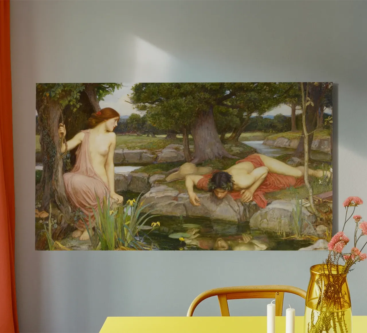 Eco e Narciso - John William Waterhouse tela con Cornice a cassetta da Jolie Prints