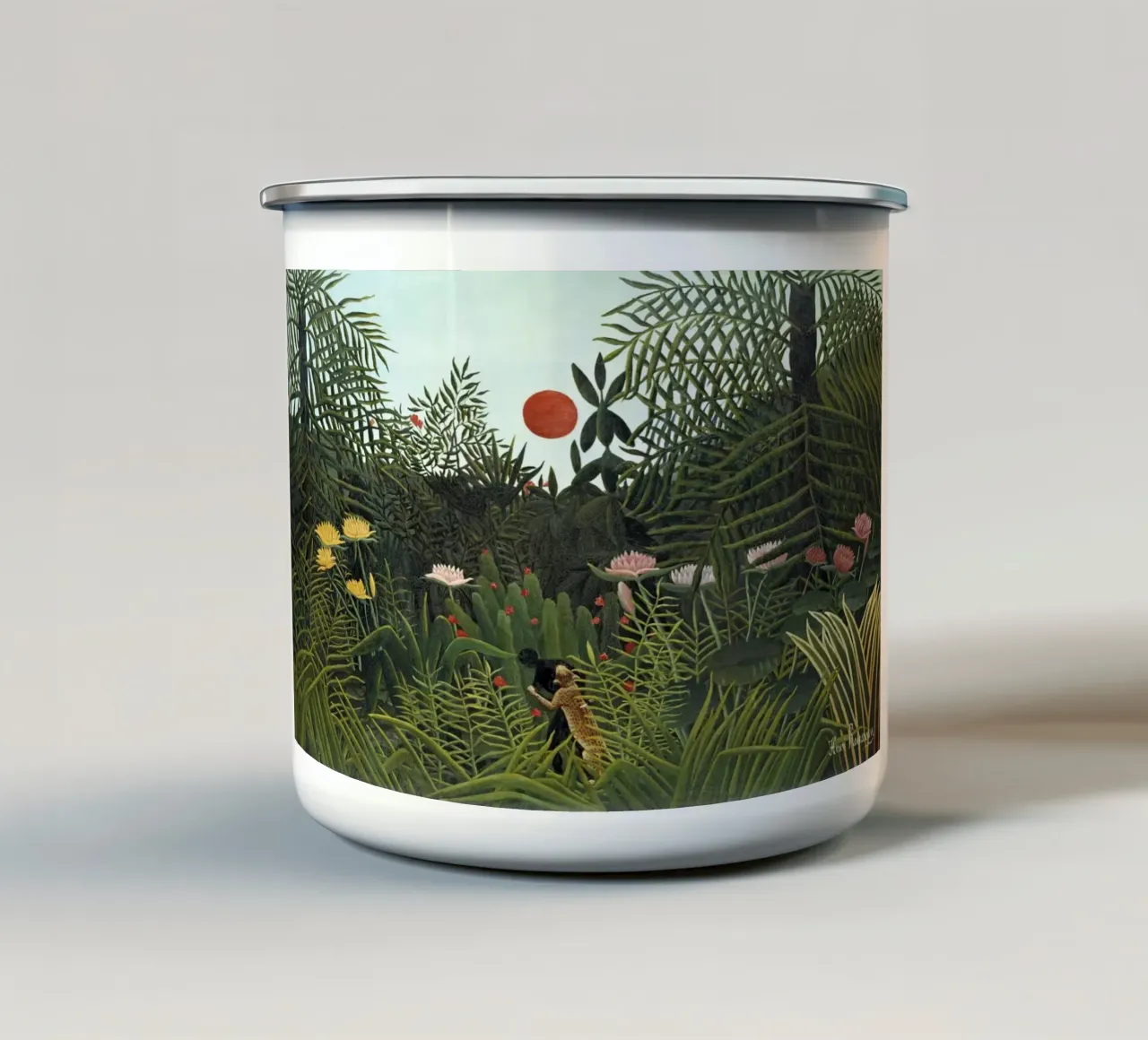 Foresta vergine con tramonto (1910) - Henri Rousseau tazza in smalto da Venus Art