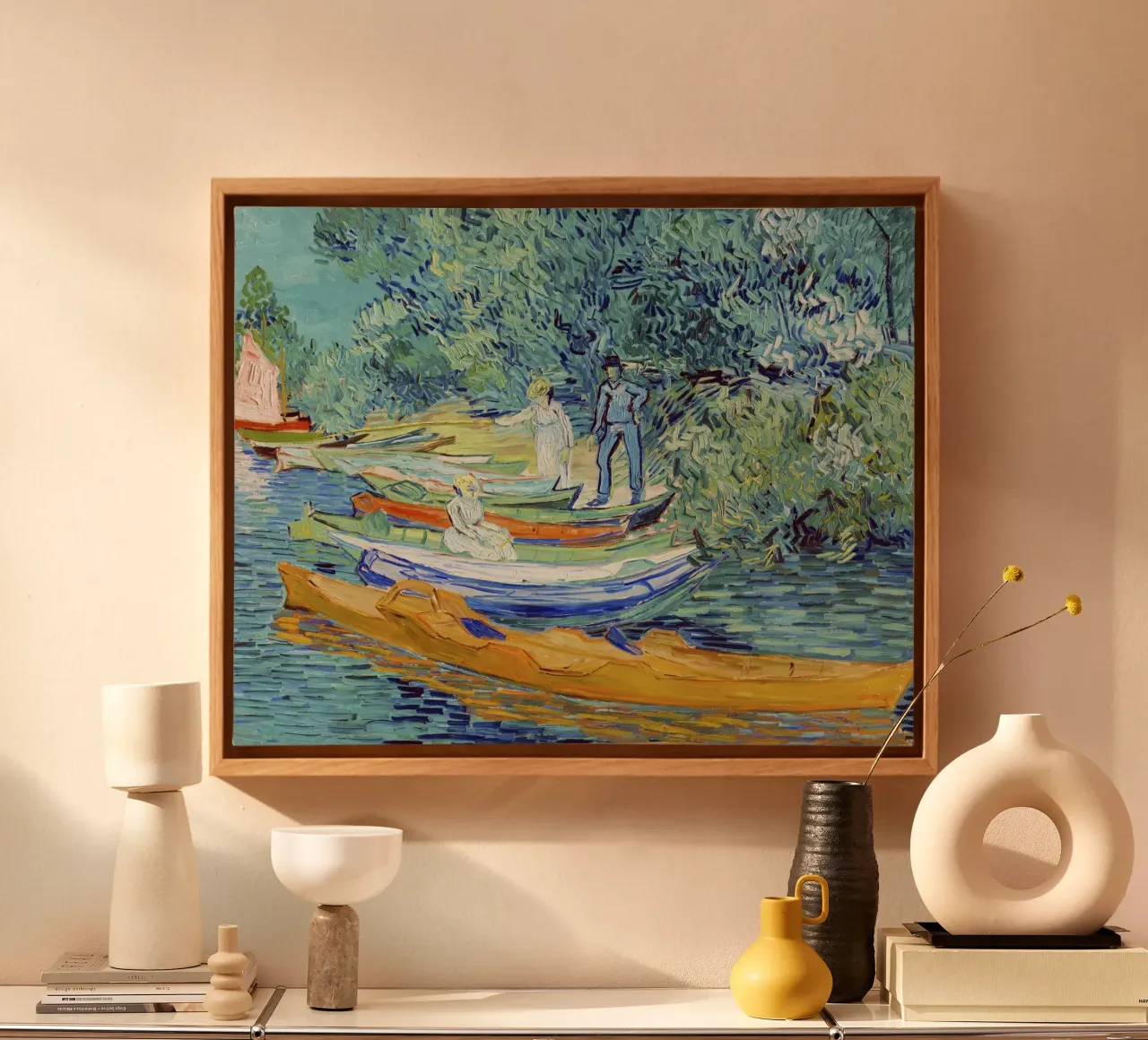 Orilla del Oise en Auvers (1890) - Vincent van Gogh lienzo con Marco flotante de Venus Art