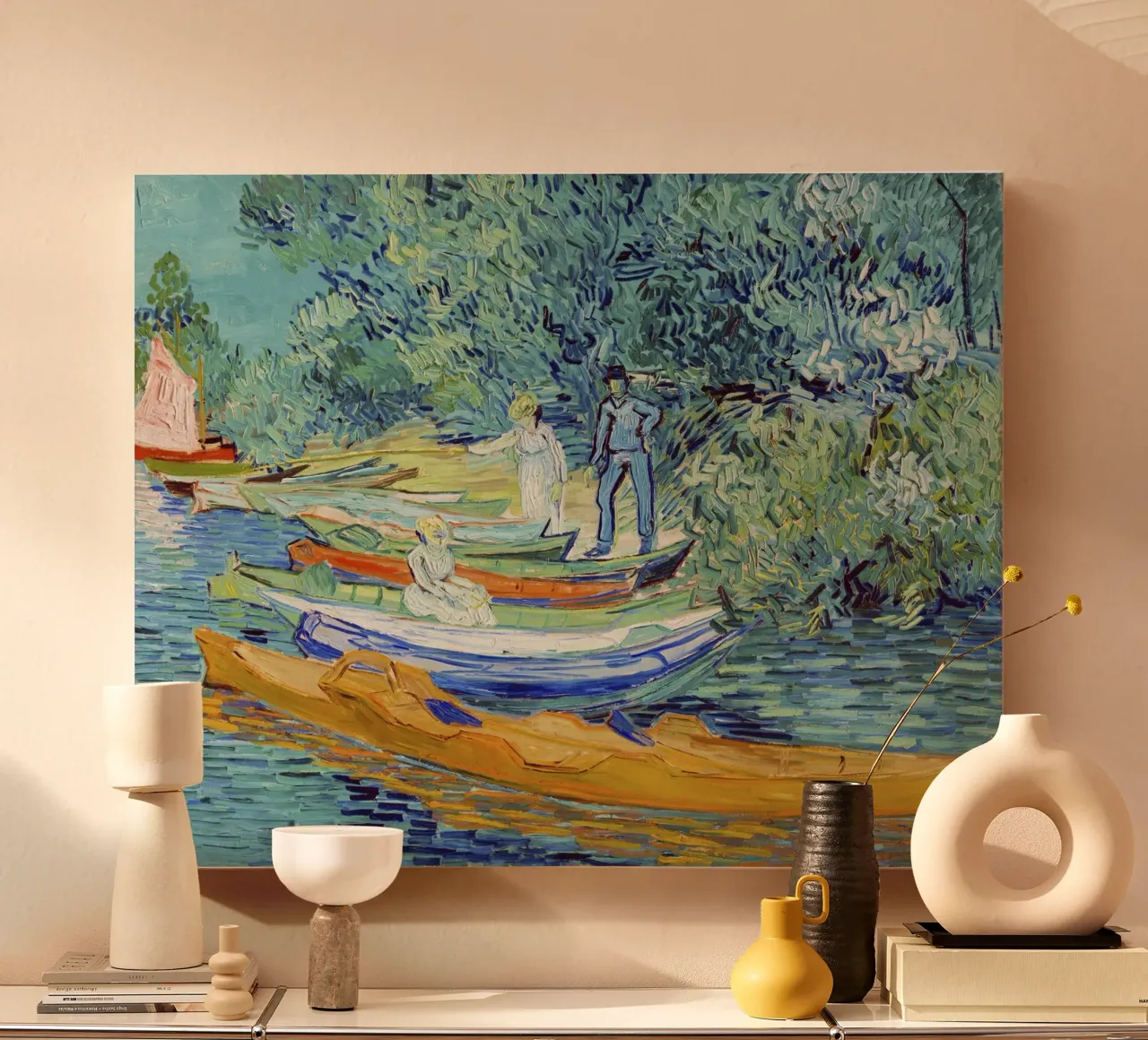 Orilla del Oise en Auvers (1890) - Vincent van Gogh lienzo con Marco flotante de Venus Art