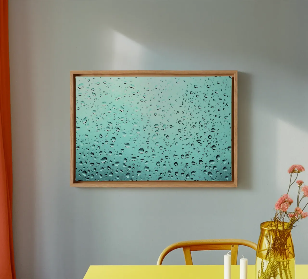 Regendruppels op glas - Kunstdruk canvas met Baklijst van jay