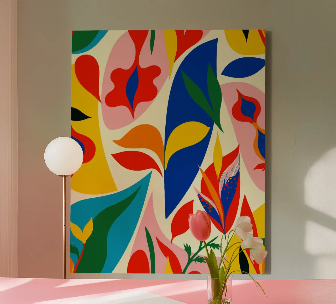 Bunte abstrakte botanische Kunst Tropische Vibes Leinwand mit Schattenfugenrahmen von Abstract and Patterns