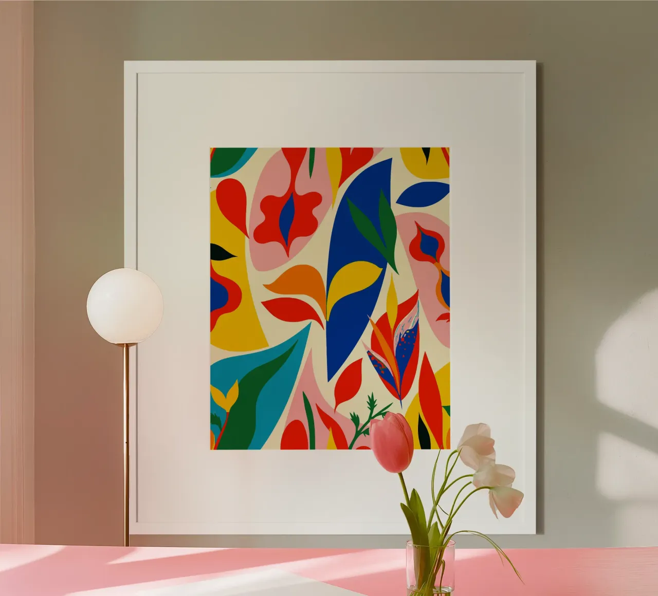 Bunte abstrakte botanische Kunst Tropische Vibes Poster mit Kunststoffrahmen von Abstract and Patterns
