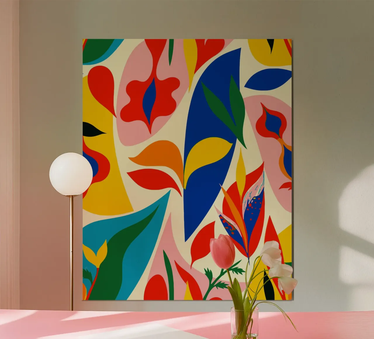 Bunte abstrakte botanische Kunst Tropische Vibes Poster mit Kunststoffrahmen von Abstract and Patterns