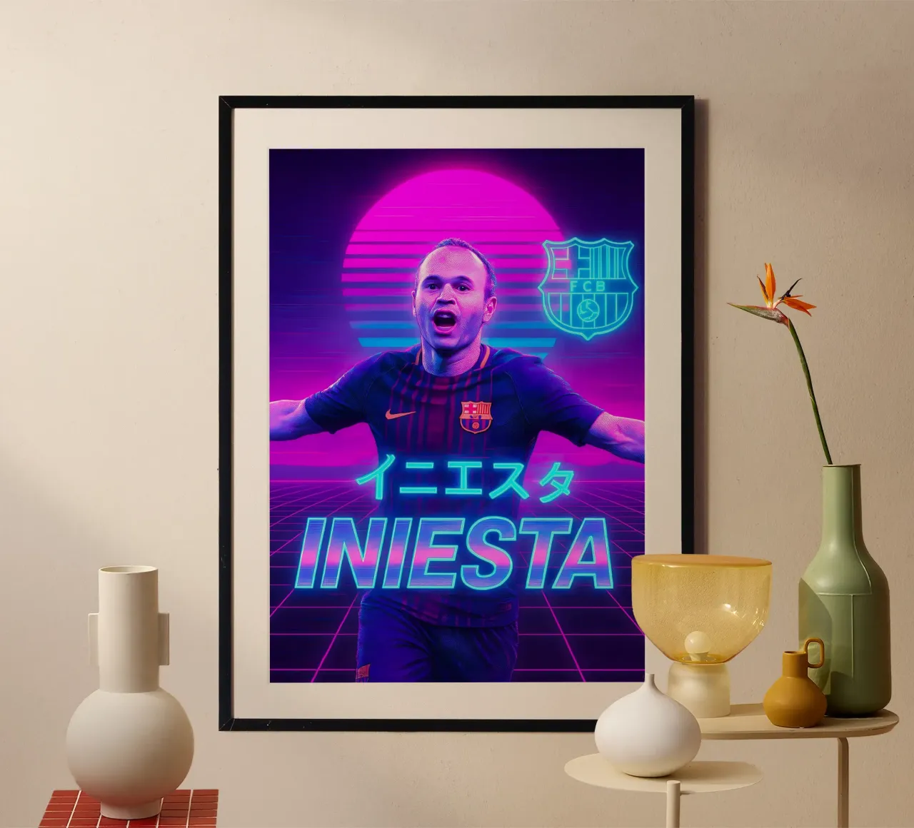 Andres Iniesta poster con telaio in plastica da Cyberpunk Canvas