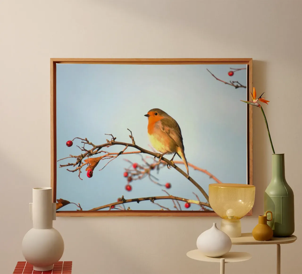 Red Robin - Symbol der Jugend Leinwand mit Schattenfugenrahmen von Nature's Palette