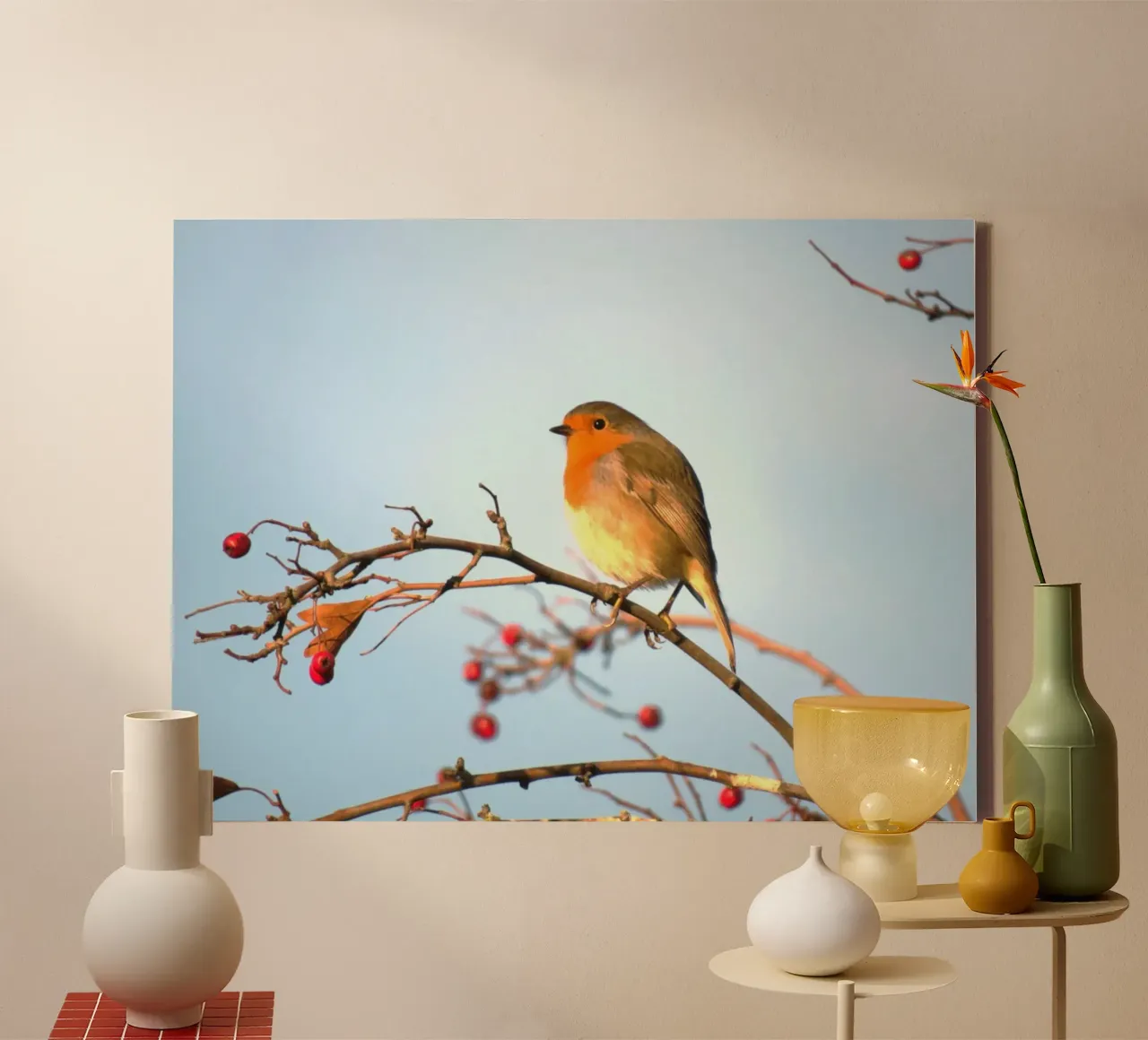 Red Robin - Symbol der Jugend Leinwand mit Schattenfugenrahmen von Nature's Palette