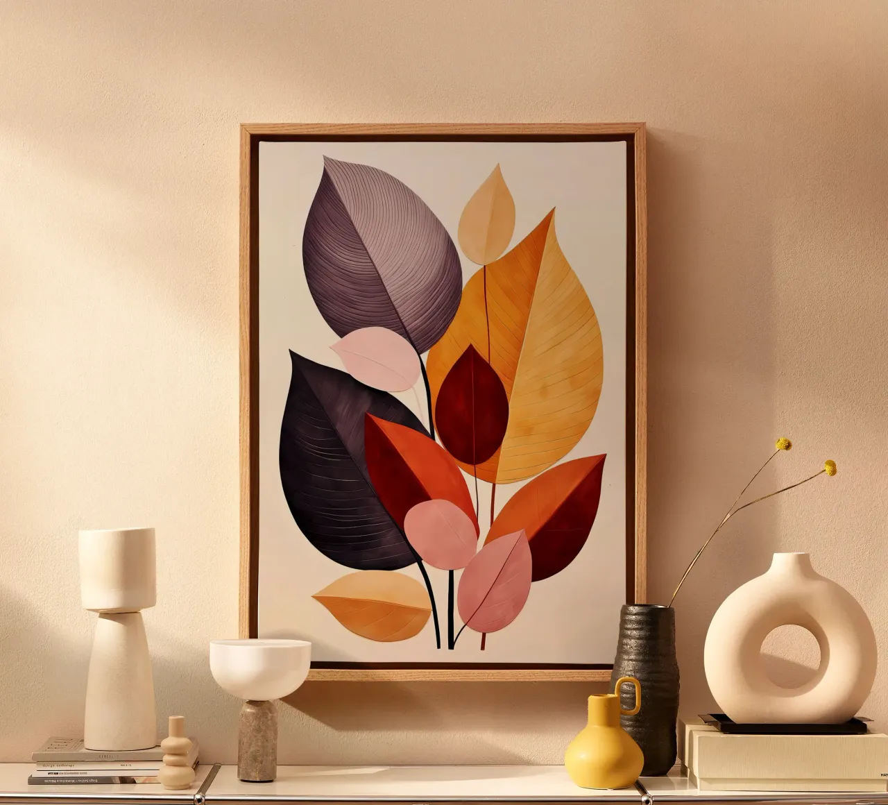 Abstract Botanical canvas with Floater frame by Jose