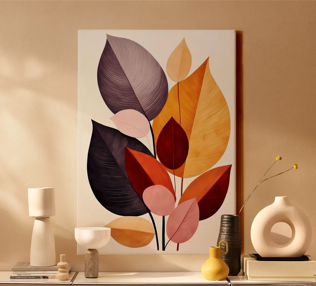Abstract Botanical canvas with Floater frame by Jose