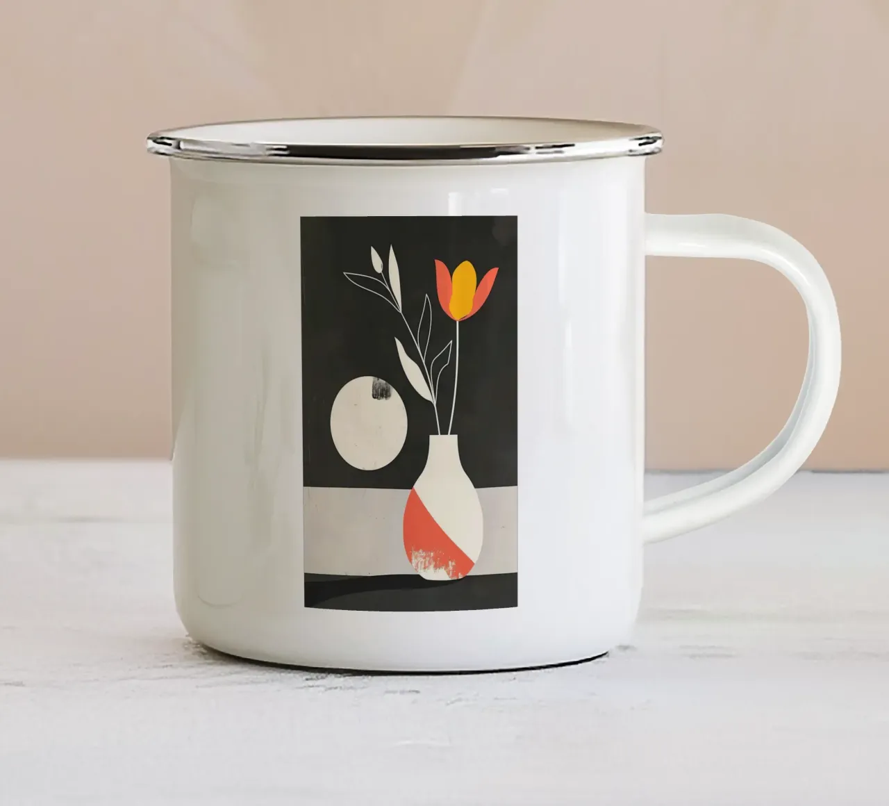 Tulipano minimalista in vaso tazza in smalto da Jose