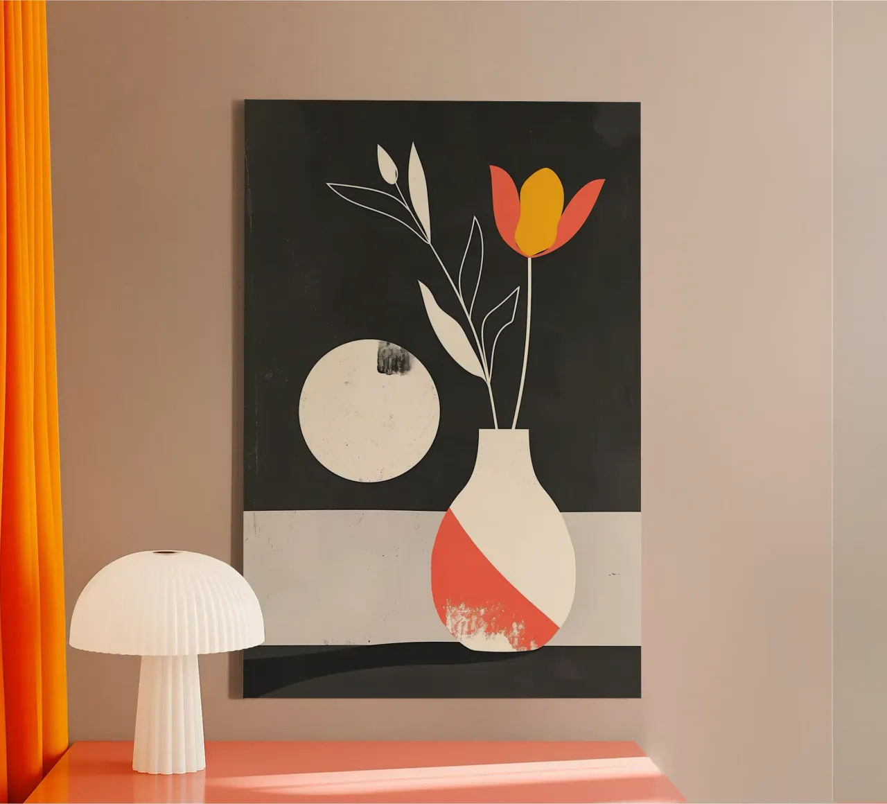 Minimalistische tulp in vaas canvas met Baklijst van Jose