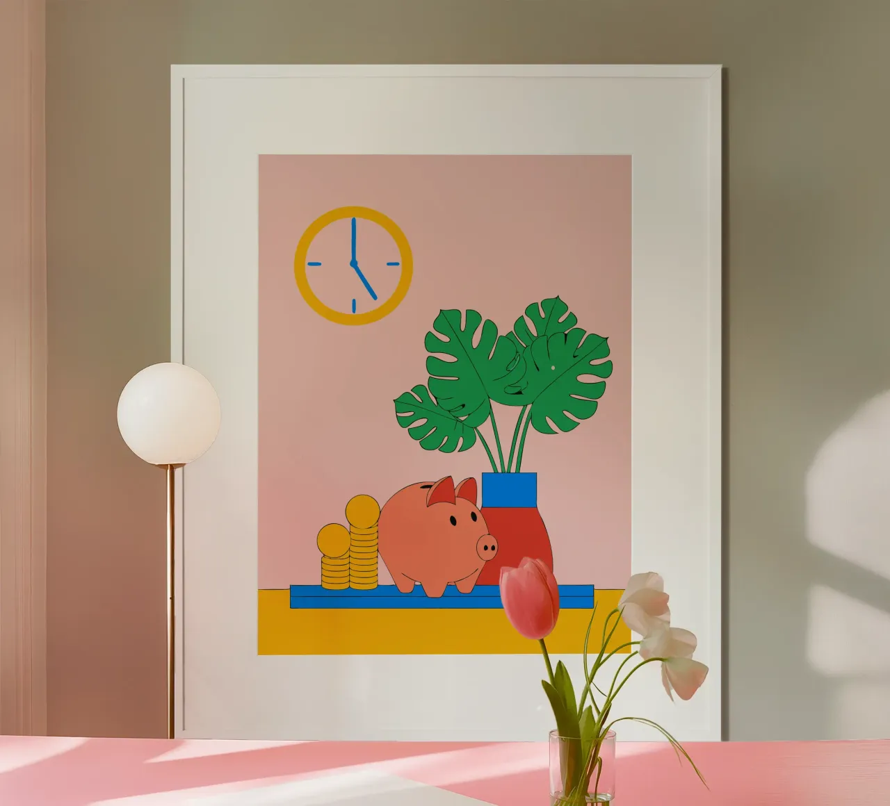 Risparmio e vaso di fiori poster con telaio in legno da OUR SHOP