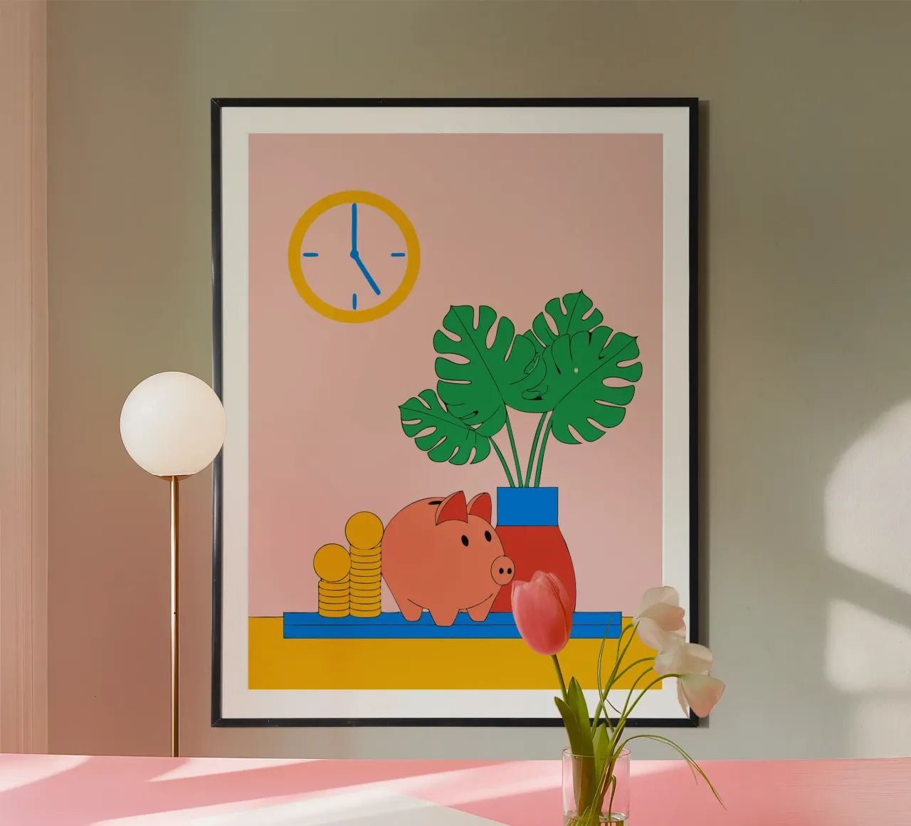 Risparmio e vaso di fiori poster con telaio in legno da OUR SHOP