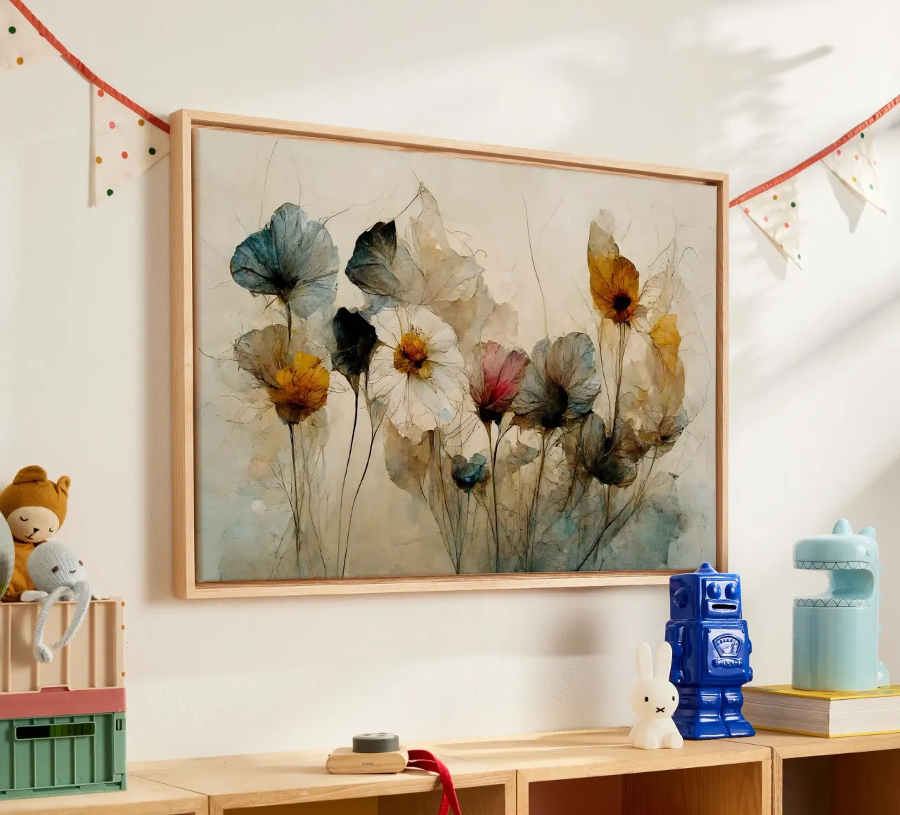Delicate aquarel Botanische bloem Art Print canvas met Baklijst van maluniq