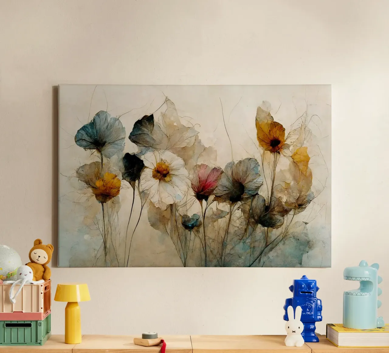 Delicate aquarel Botanische bloem Art Print canvas met Baklijst van maluniq