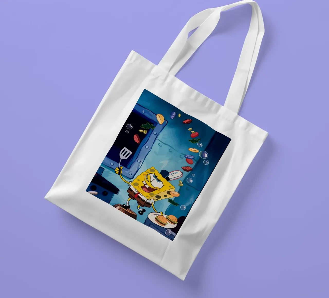 Spongebob is making a burger borsa in juta da Dumery Art