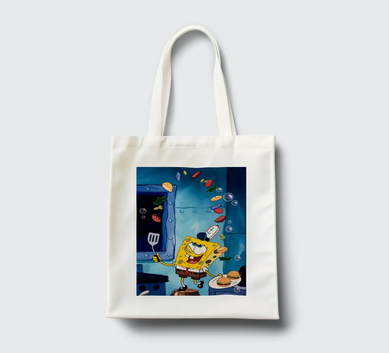 Spongebob is making a burger borsa in juta da Dumery Art