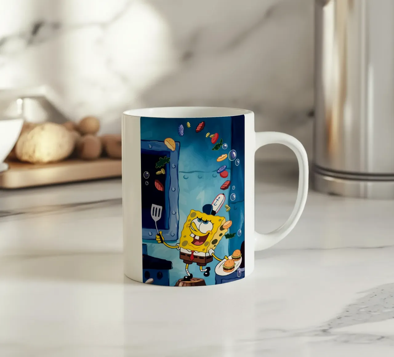 Spongebob is making a burger tazza in ceramica da Dumery Art