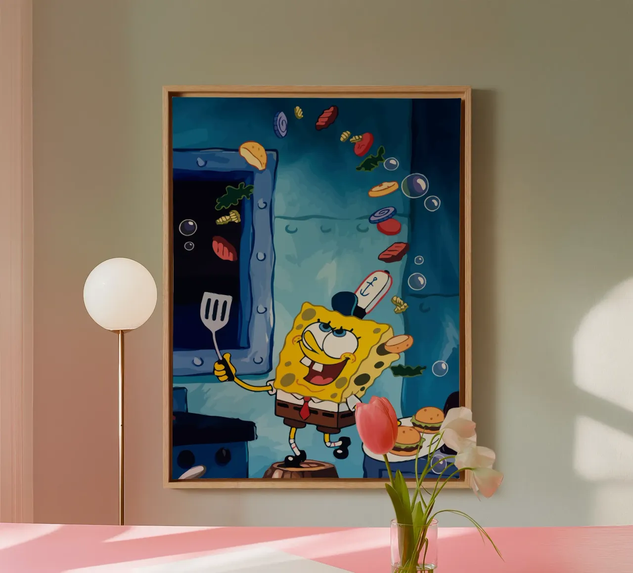 Spongebob is making a burger Leinwand mit Schattenfugenrahmen von Dumery Art