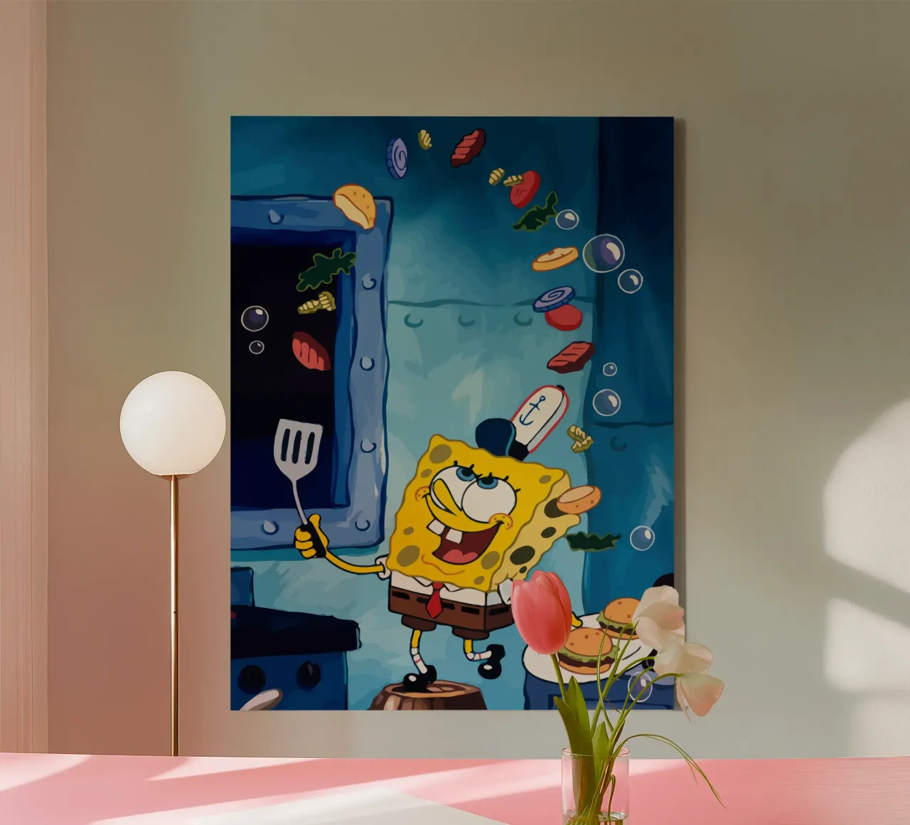 Spongebob is making a burger Leinwand mit Schattenfugenrahmen von Dumery Art