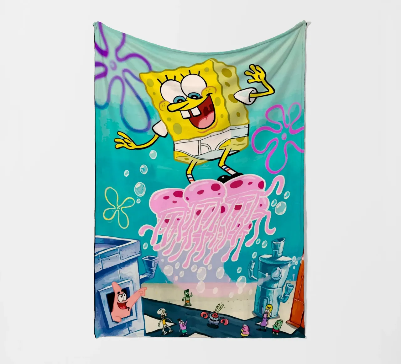 Spongebob riding a jellyfish coperta in pile da Dumery Art