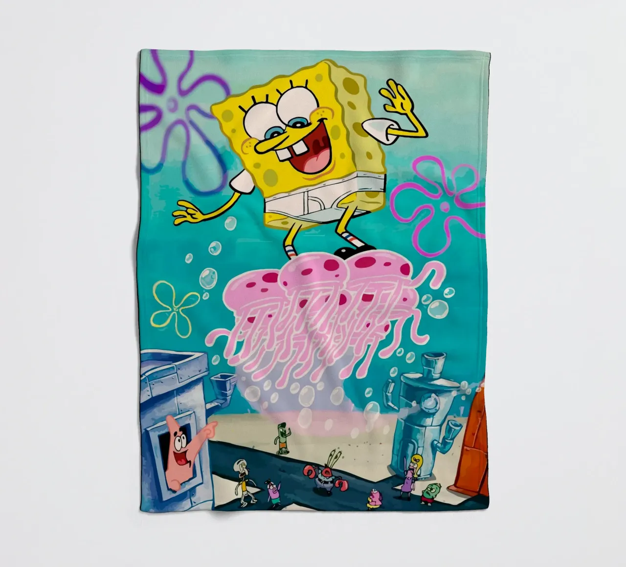Spongebob riding a jellyfish coperta in pile da Dumery Art
