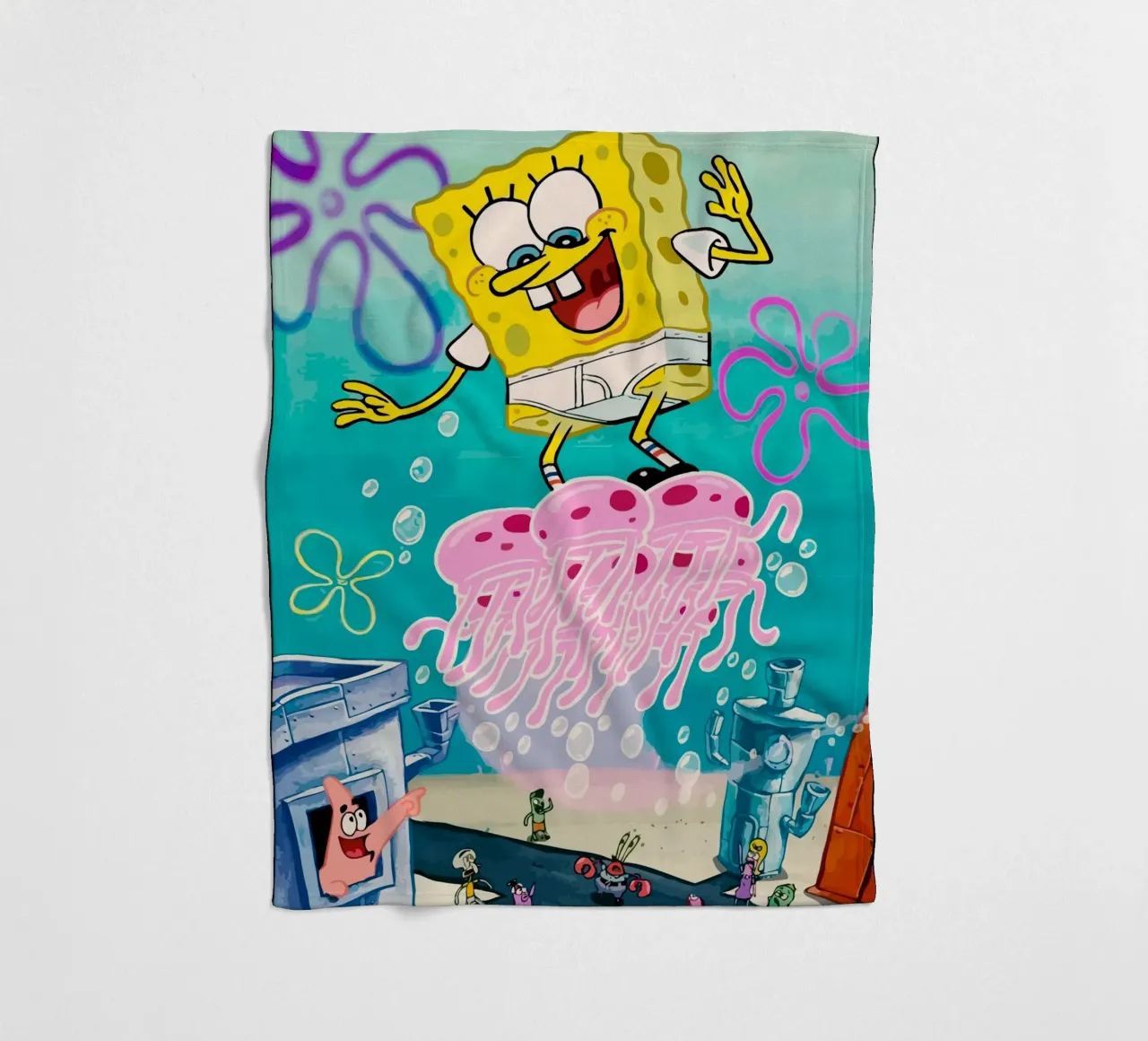 Spongebob riding a jellyfish coperta in pile da Dumery Art