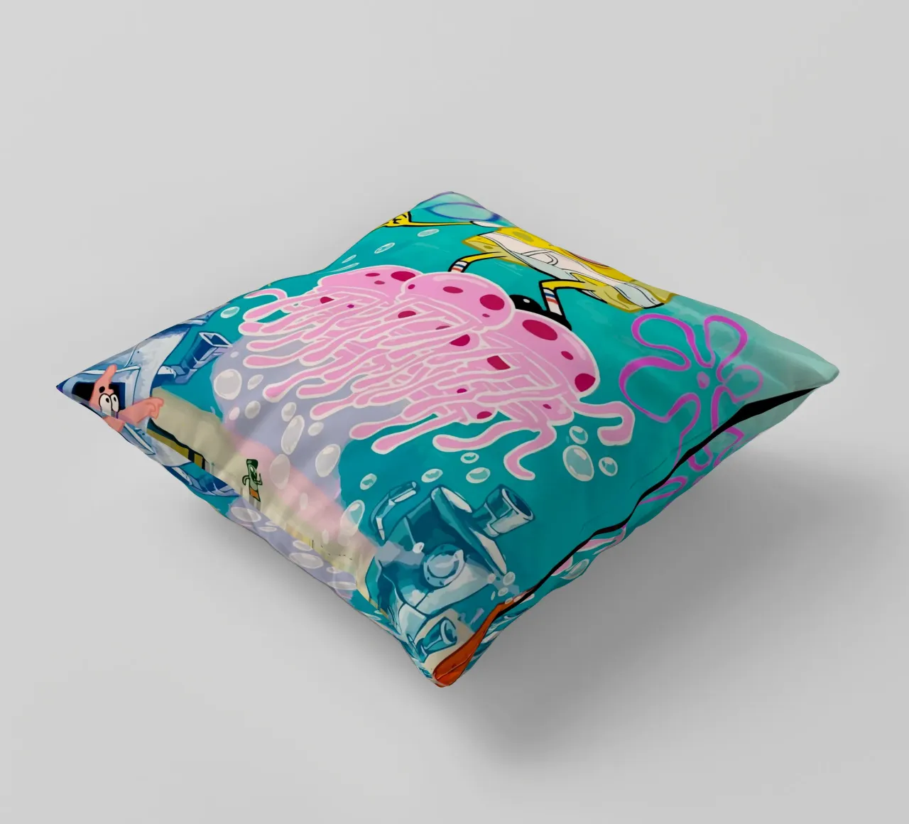 Spongebob riding a jellyfish cuscino da Dumery Art