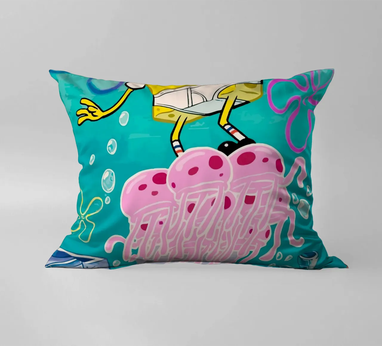 Spongebob riding a jellyfish cuscino da Dumery Art