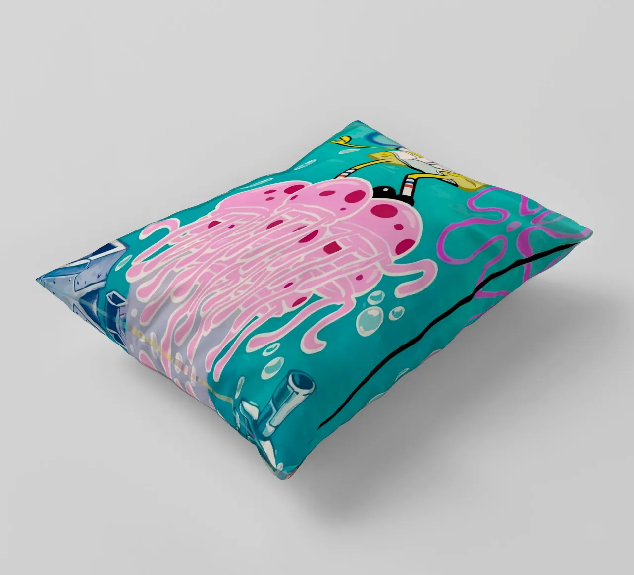 Spongebob riding a jellyfish cuscino da Dumery Art