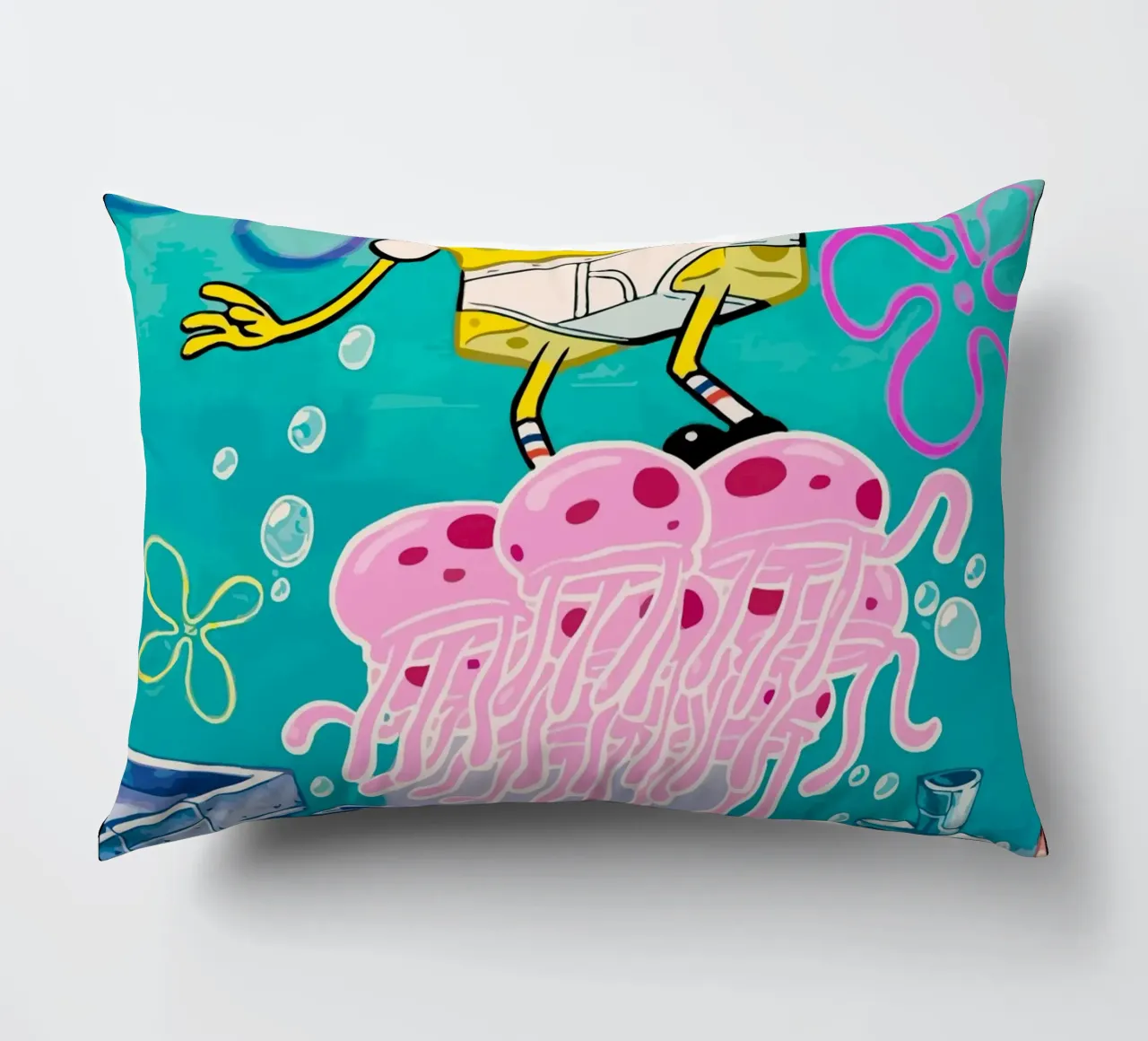Spongebob riding a jellyfish cuscino da Dumery Art