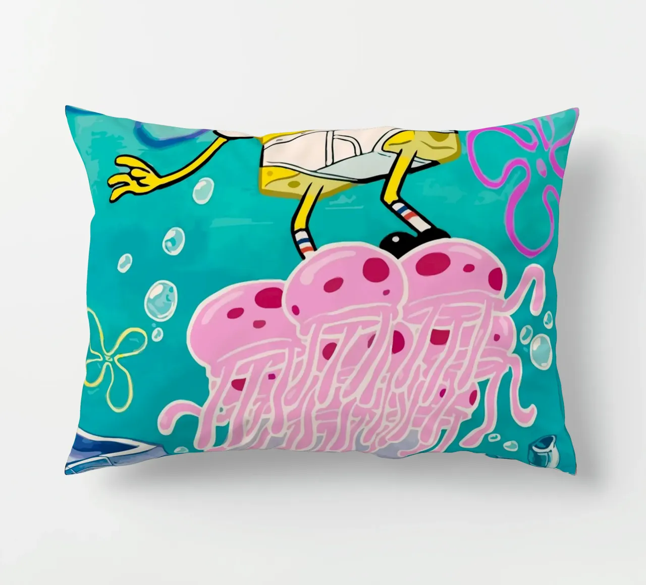 Spongebob riding a jellyfish cuscino da Dumery Art