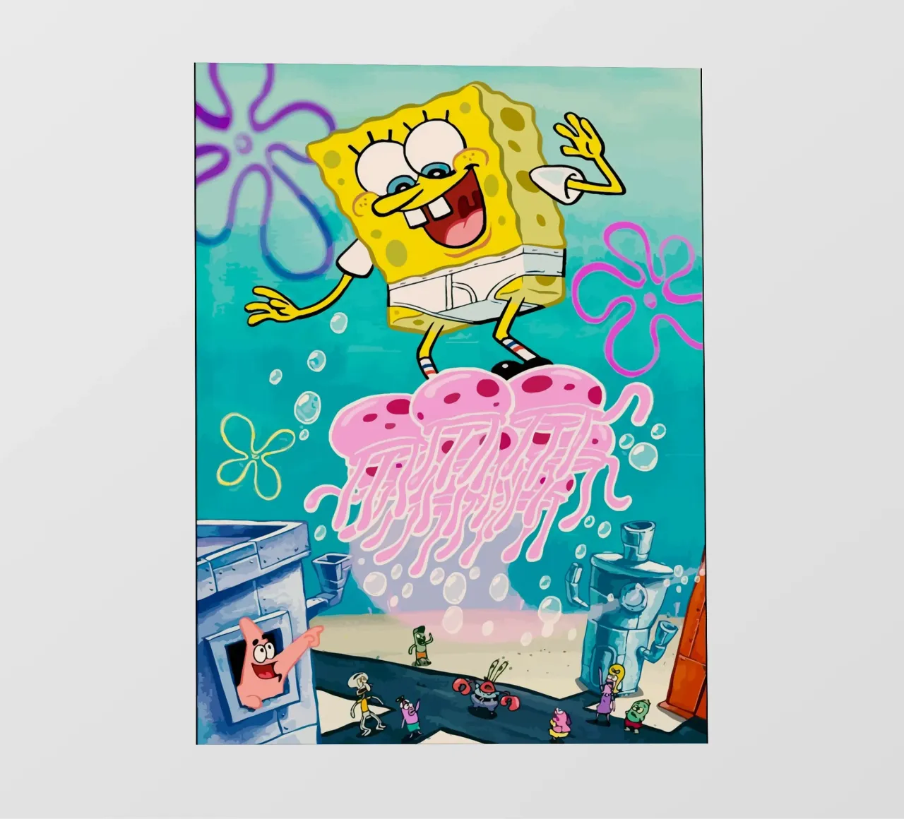 Spongebob riding a jellyfish pellicola backlit da Dumery Art