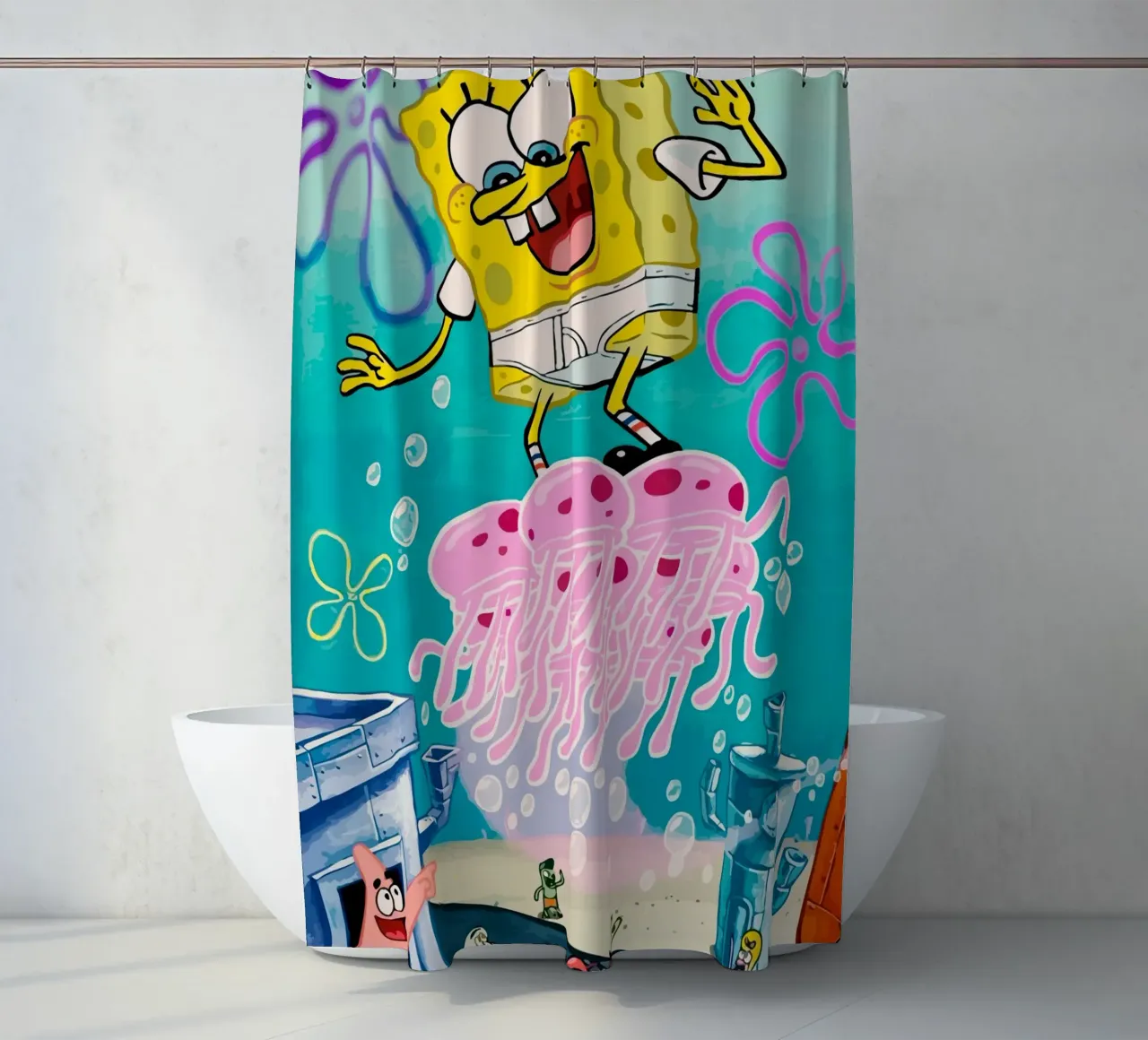 Spongebob riding a jellyfish tenda da doccia da Dumery Art