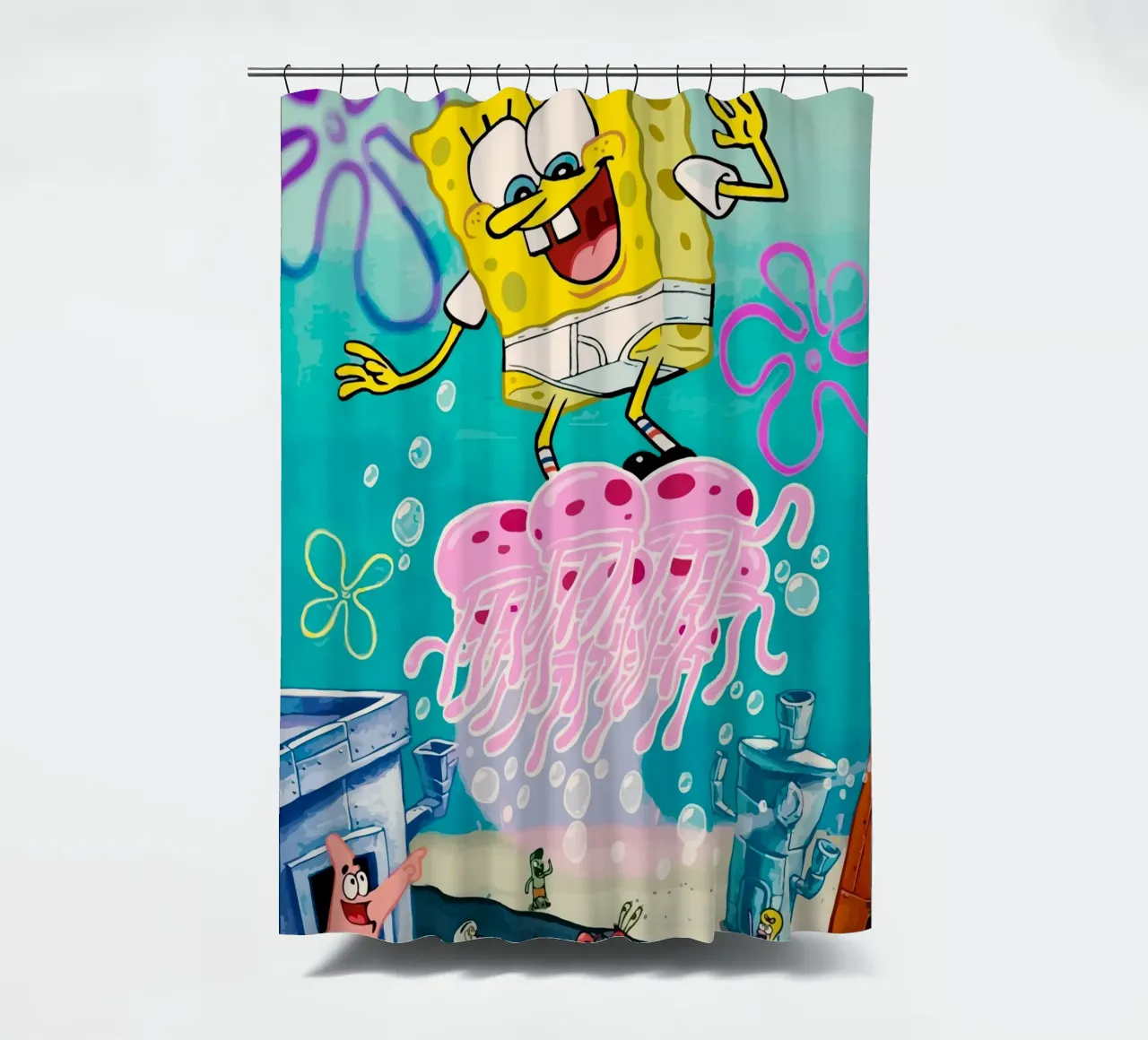 Spongebob riding a jellyfish tenda da doccia da Dumery Art
