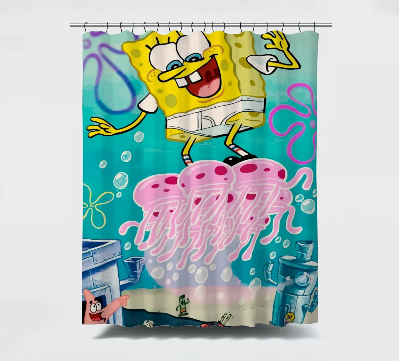 Spongebob riding a jellyfish tenda da doccia da Dumery Art