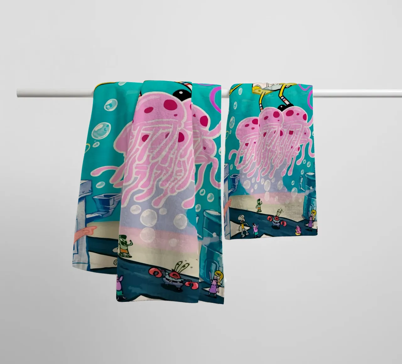 Spongebob riding a jellyfish asciugamano da bagno da Dumery Art