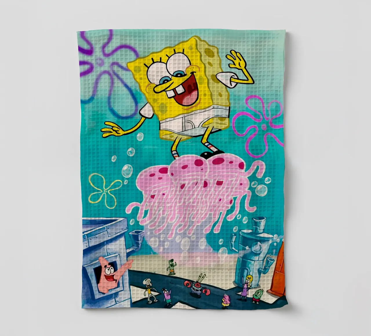 Spongebob riding a jellyfish torchon de Dumery Art