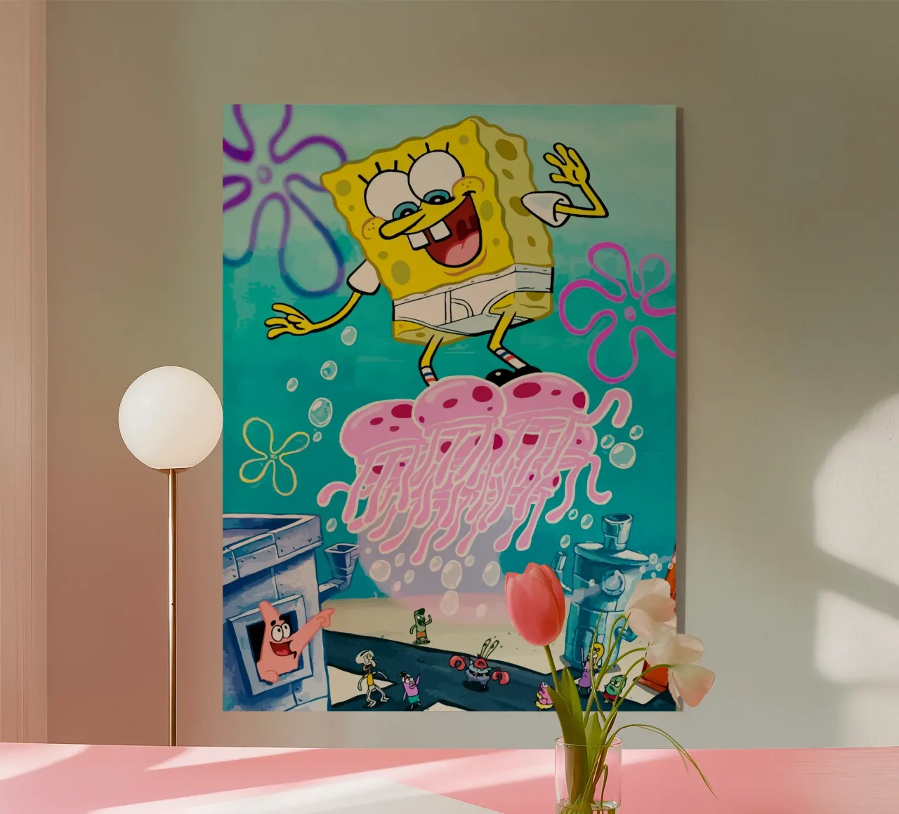 Spongebob riding a jellyfish plexiglass da Dumery Art