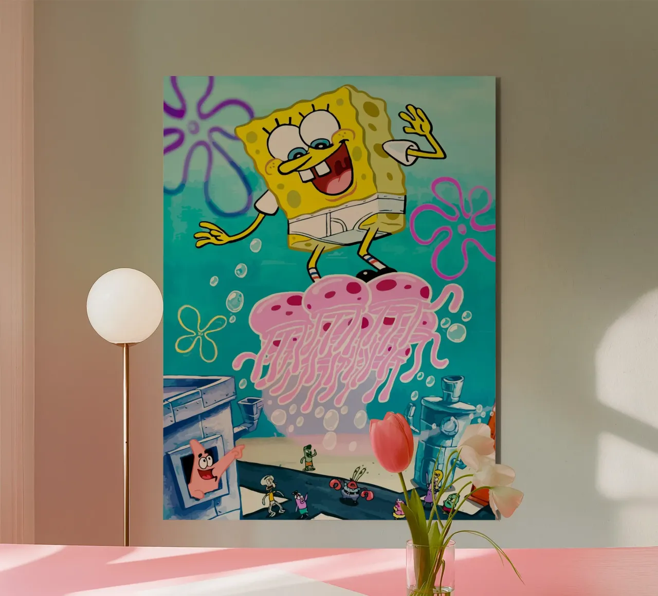 Spongebob riding a jellyfish alluminio dibond da Dumery Art