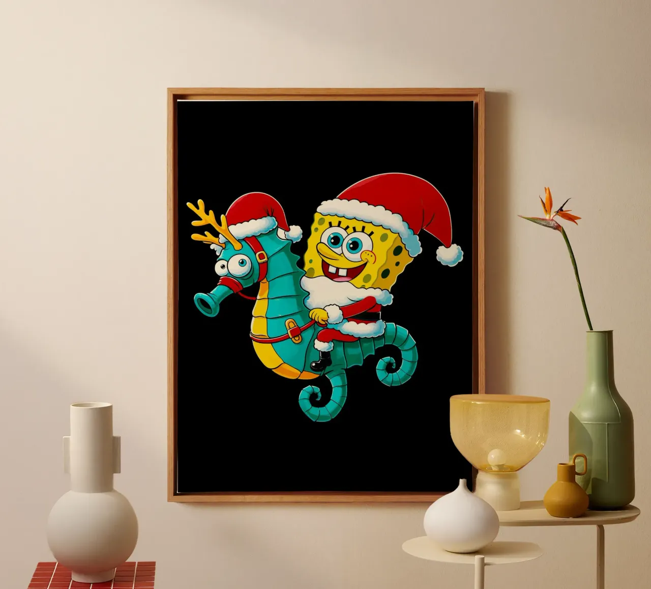 SpongeBob riding a seahorse tela con Cornice a cassetta da Dumery Art