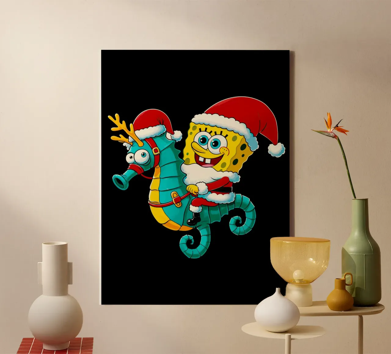 SpongeBob riding a seahorse tela con Cornice a cassetta da Dumery Art