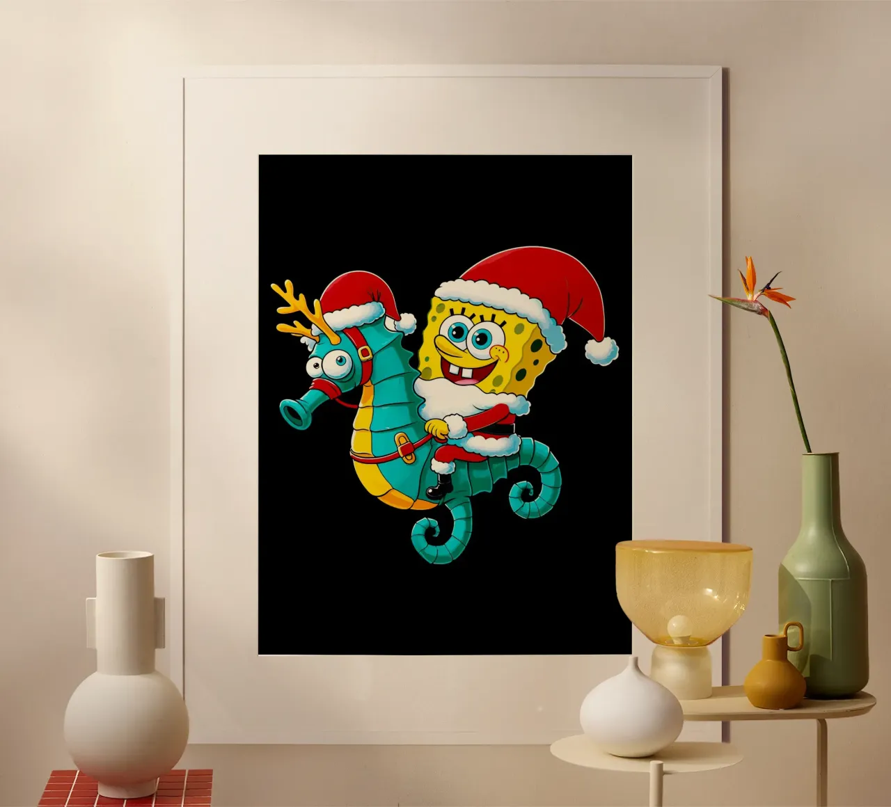 SpongeBob riding a seahorse poster con telaio in alluminio da Dumery Art